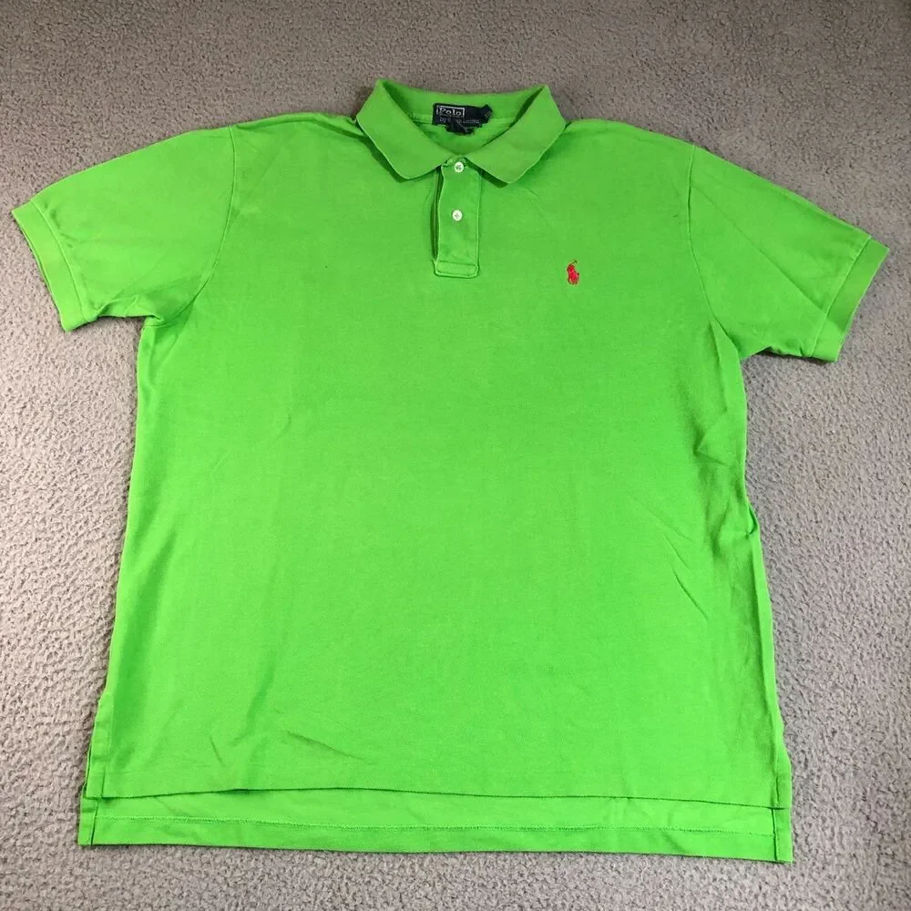 Polo Ralph Lauren Shirt Mens Extra Large XL Green Preppy Jockey Golf Pony Slit